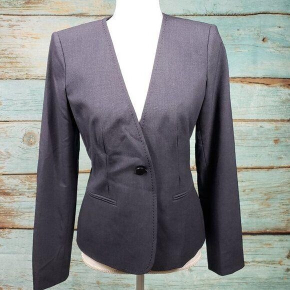 Calvin Klein Womens Gray One Button Blazer Jacket Business Career Size 4 - Picture 2 of 11